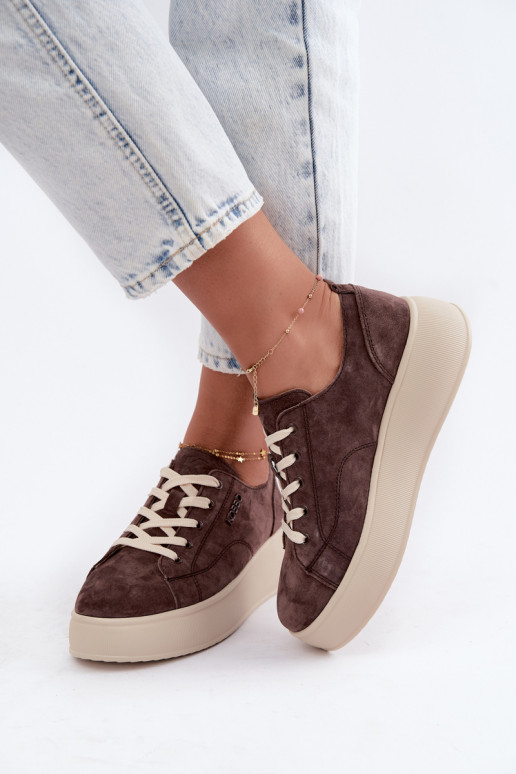 Faux suede sneakers met platform Kobbo in chocolade
