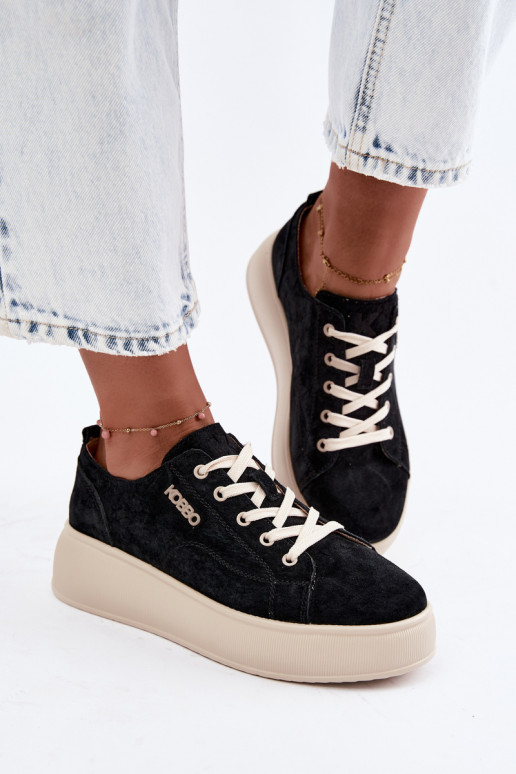 Faux suede sneakers met platform Kobbo in zwart