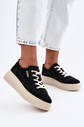 Faux suede sneakers met platform Kobbo in zwart 2