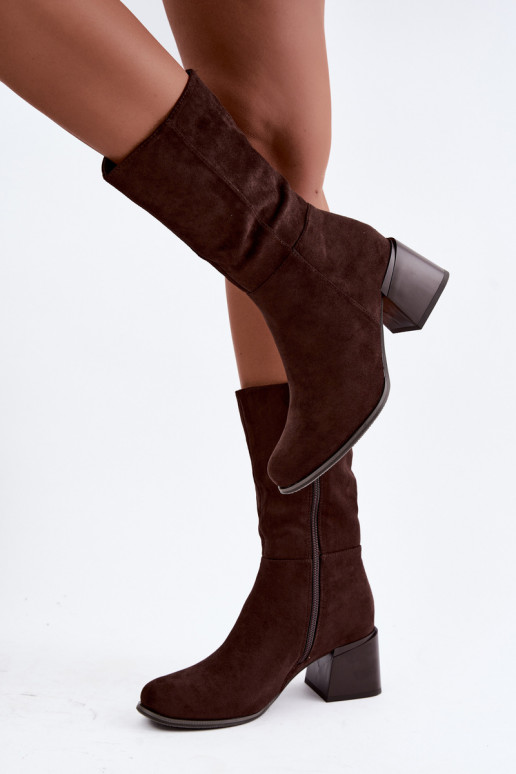 Geïsoleerde lange laarzen van faux suede Klocke in chocolade