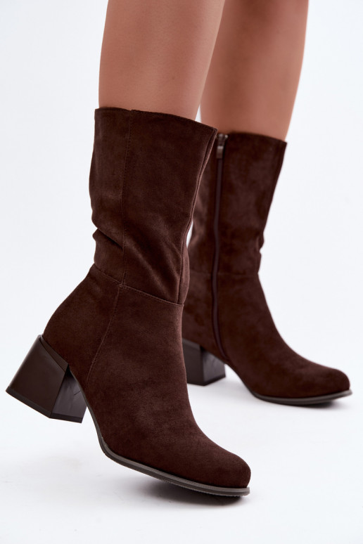 Geïsoleerde lange laarzen van faux suede Klocke in chocolade