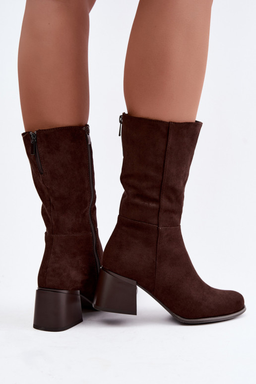 Geïsoleerde lange laarzen van faux suede Klocke in chocolade