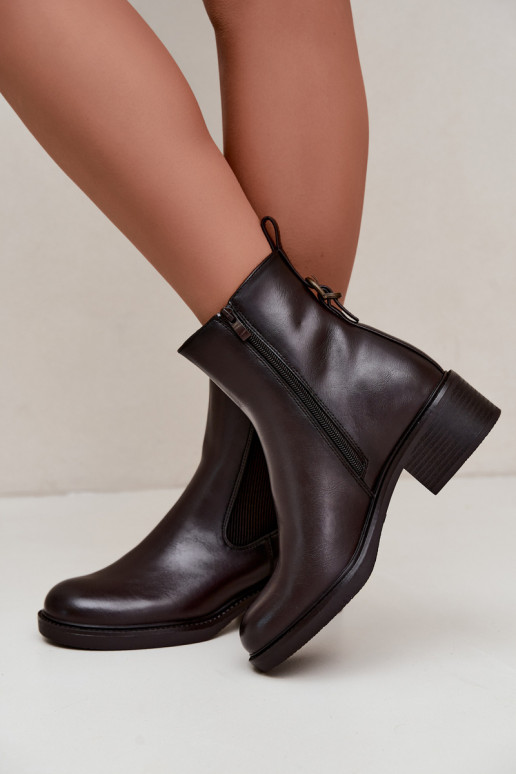 Verwarmde dames enkellaarsjes met lage hak Sergio Leone BT-04 chocolade