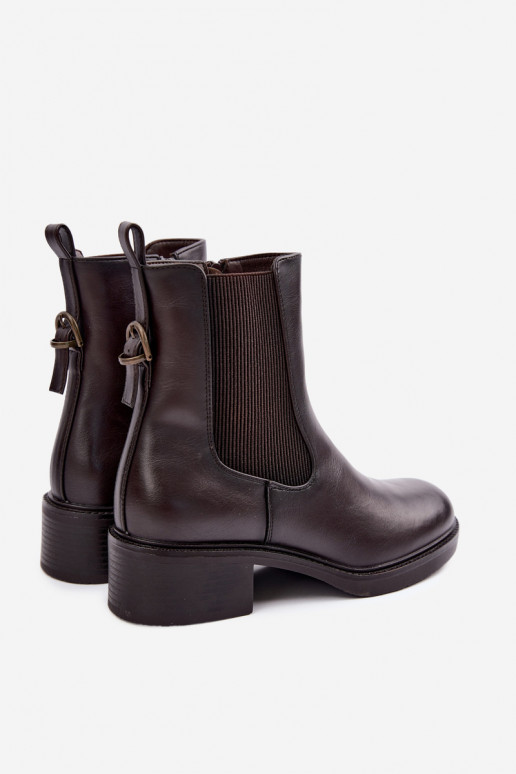 Verwarmde dames enkellaarsjes met lage hak Sergio Leone BT-04 chocolade