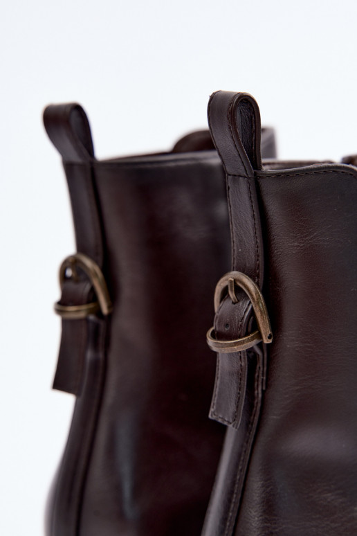 Verwarmde dames enkellaarsjes met lage hak Sergio Leone BT-04 chocolade