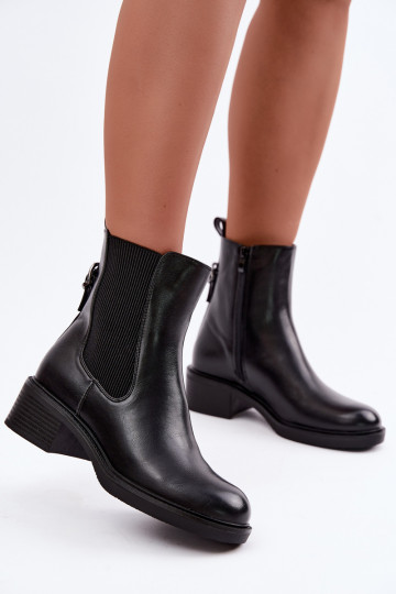 Verwarmde zwarte dames enkellaarsjes met lage hak Sergio Leone BT-04 2