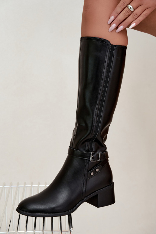 Verwarmde zwarte knieboots met gespen Sergio Leone KZ-07
