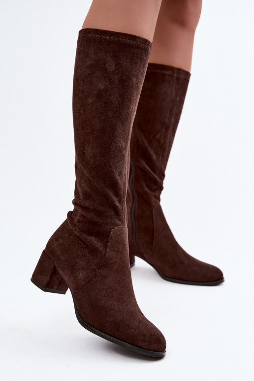 Klassieke knieboots van faux suede Sergio Leone KZ205 chocolade