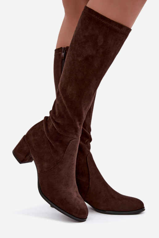 Klassieke knieboots van faux suede Sergio Leone KZ205 chocolade