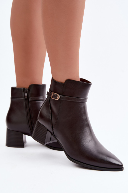 Verwarmde dames enkellaarsjes met hakken en gespen Sergio Leone BT-33 chocolade