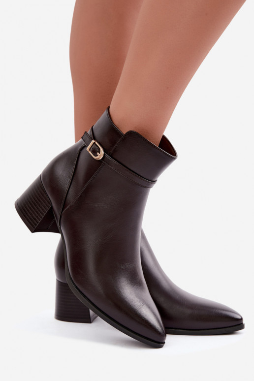 Verwarmde dames enkellaarsjes met hakken en gespen Sergio Leone BT-33 chocolade