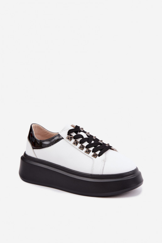 Zwart-witte leren sneakers met studs Artiker 55C0401