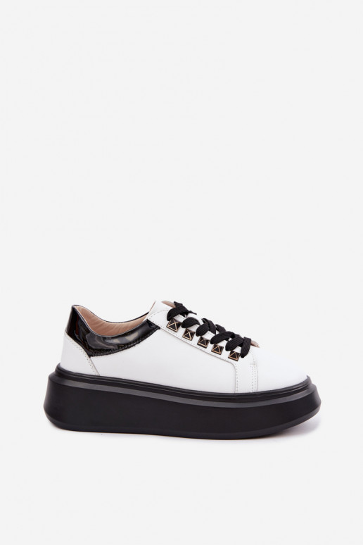 Zwart-witte leren sneakers met studs Artiker 55C0401