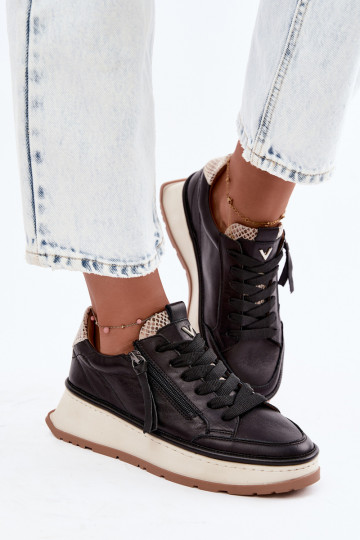 Zwarte leren sneakers met platform Artiker 55C0624