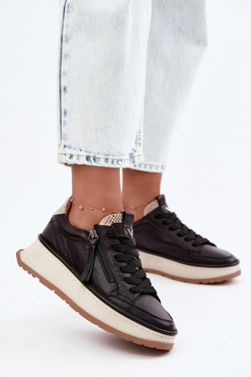 Zwarte leren sneakers met platform Artiker 55C0624 2