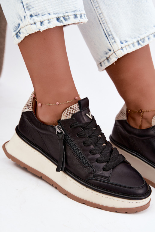 Zwarte leren sneakers met platform Artiker 55C0624