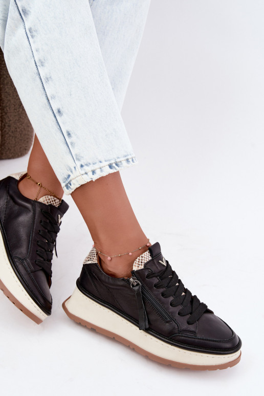 Zwarte leren sneakers met platform Artiker 55C0624