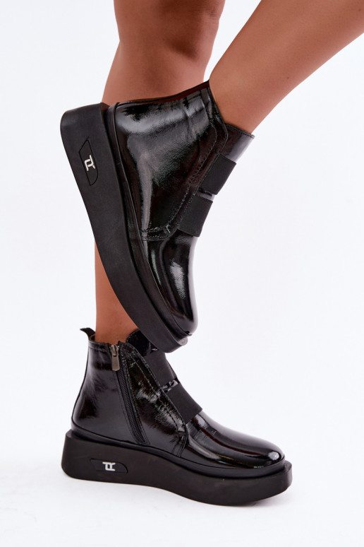 Zwarte leren verwarmde enkellaarsjes met platform en lakeffect Artiker 55C0820
