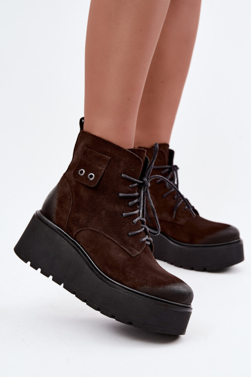Zazoo 60499 van suède Dames Laarzen met platform I Koturnie opInarmen CzekoladoIne