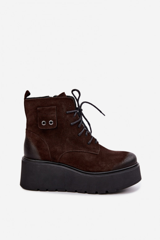 Zazoo 60499 van suède Dames Laarzen met platform I Koturnie opInarmen CzekoladoIne