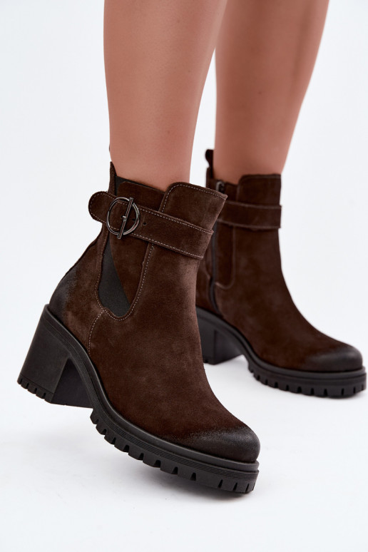 Dames schoenen van faux suede met hakken Zazoo 60601 in chocolade kleur