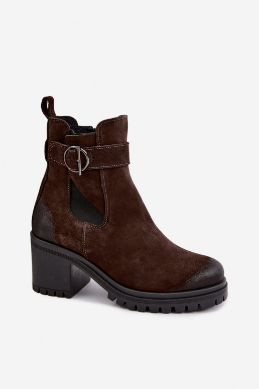 Dames schoenen van faux suede met hakken Zazoo 60601 in chocolade kleur
