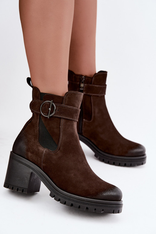 Dames schoenen van faux suede met hakken Zazoo 60601 in chocolade kleur