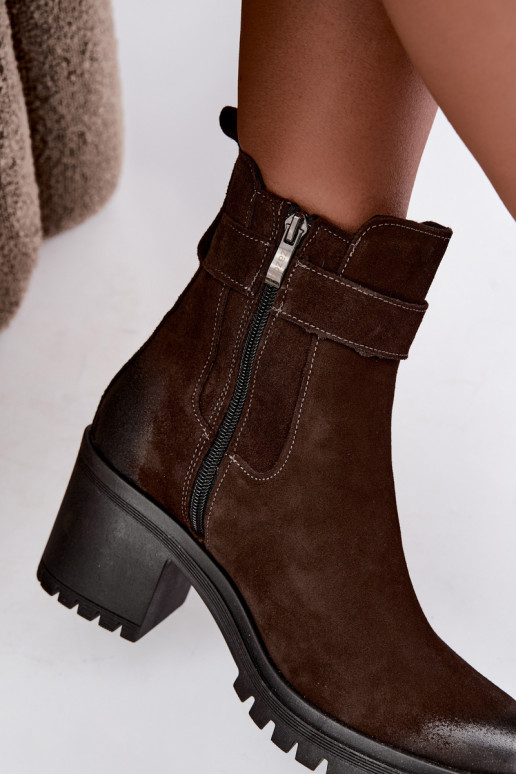 Leer Suede schoenen Dames met hakken opInarmen Zazoo 60601 CzekoladoIne