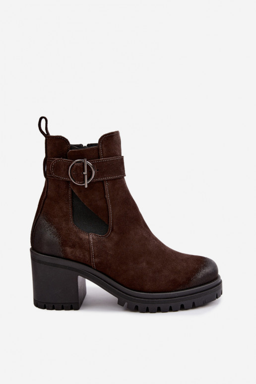 Dames schoenen van faux suede met hakken Zazoo 60601 in chocolade kleur