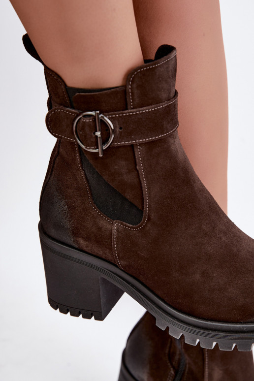 Dames schoenen van faux suede met hakken Zazoo 60601 in chocolade kleur