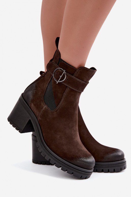 Dames schoenen van faux suede met hakken Zazoo 60601 in chocolade kleur