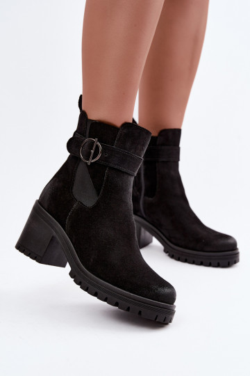 Dames schoenen van faux suede met hakken Zazoo 60601 in zwarte kleur