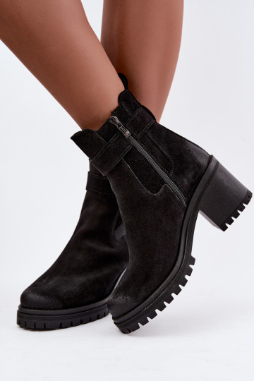 Dames schoenen van faux suede met hakken Zazoo 60601 in zwarte kleur 2