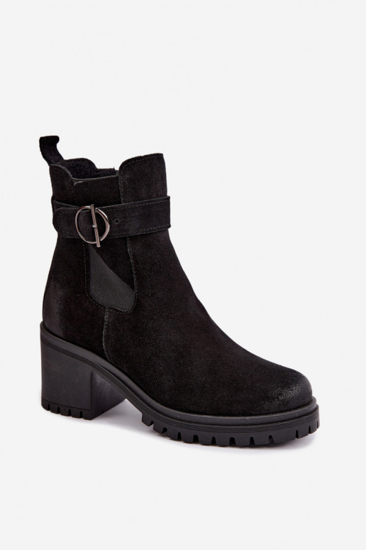 Dames schoenen van faux suede met hakken Zazoo 60601 in zwarte kleur