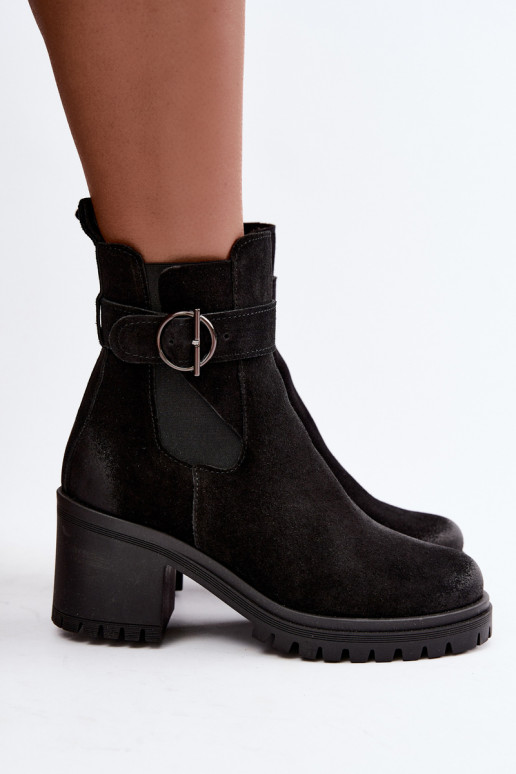 Dames schoenen van faux suede met hakken Zazoo 60601 in zwarte kleur