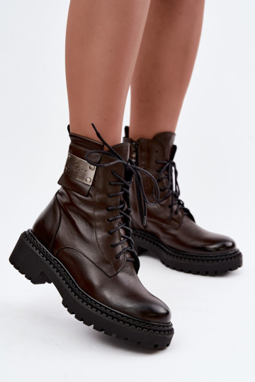 Dames warme enkellaarsjes met decoratieve details Zazoo 60574 in chocolade kleur 2