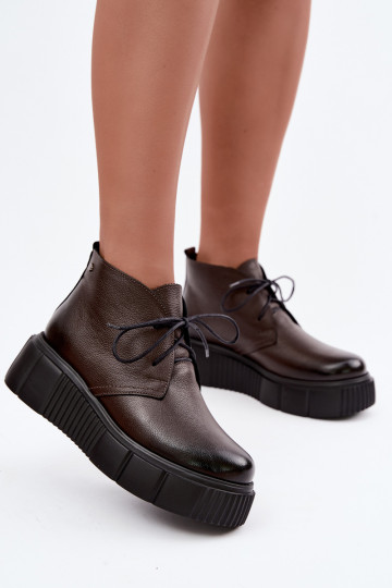 Dames warme platform schoenen Zazoo 60588 in chocolade kleur