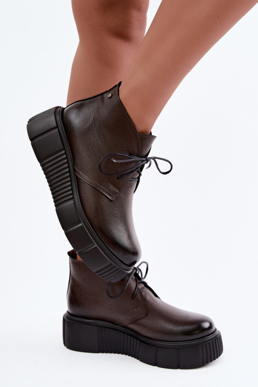 Leer schoenen Dames met platform opInarmen Zazoo 60588 CzekoladoIne