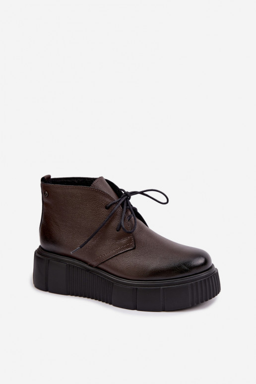Dames warme platform schoenen Zazoo 60588 in chocolade kleur