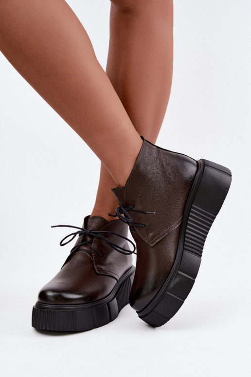 Leer schoenen Dames met platform opInarmen Zazoo 60588 CzekoladoIne