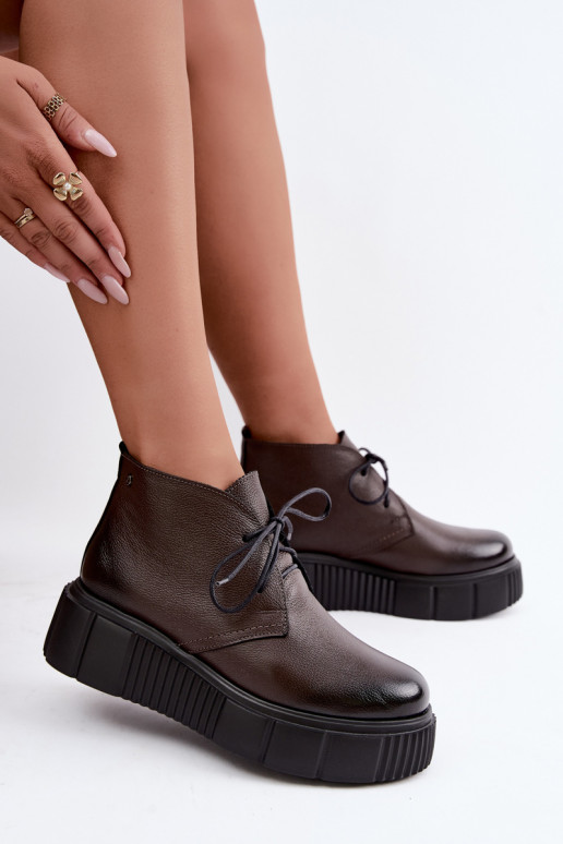 Dames warme platform schoenen Zazoo 60588 in chocolade kleur