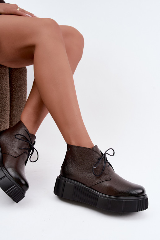 Leer schoenen Dames met platform opInarmen Zazoo 60588 CzekoladoIne