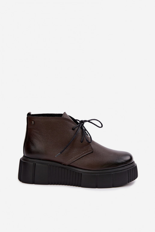 Leer schoenen Dames met platform opInarmen Zazoo 60588 CzekoladoIne