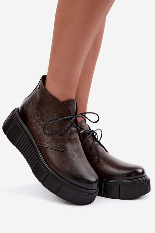 Dames warme platform schoenen Zazoo 60588 in chocolade kleur