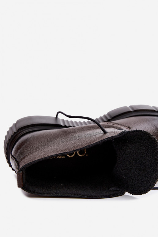 Dames warme platform schoenen Zazoo 60588 in chocolade kleur