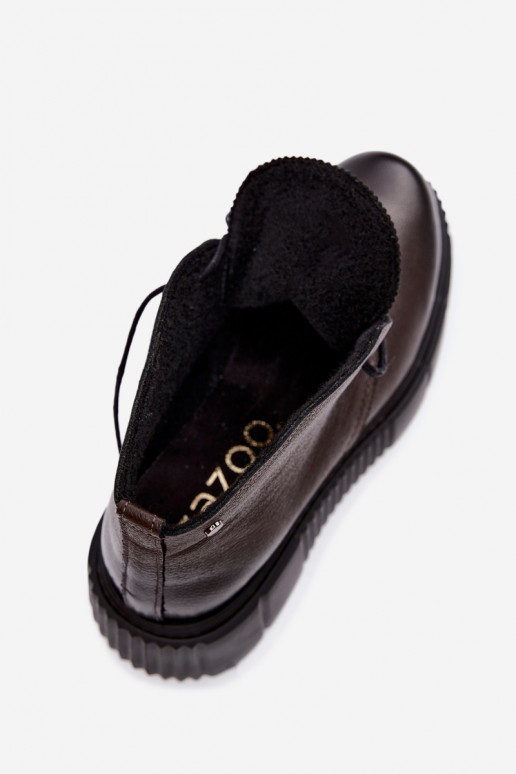 Dames warme platform schoenen Zazoo 60588 in chocolade kleur