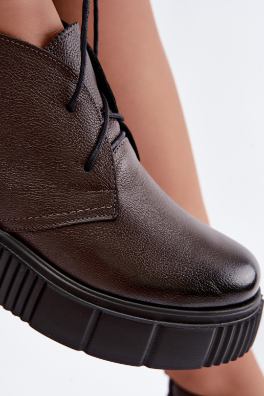 Leer schoenen Dames met platform opInarmen Zazoo 60588 CzekoladoIne