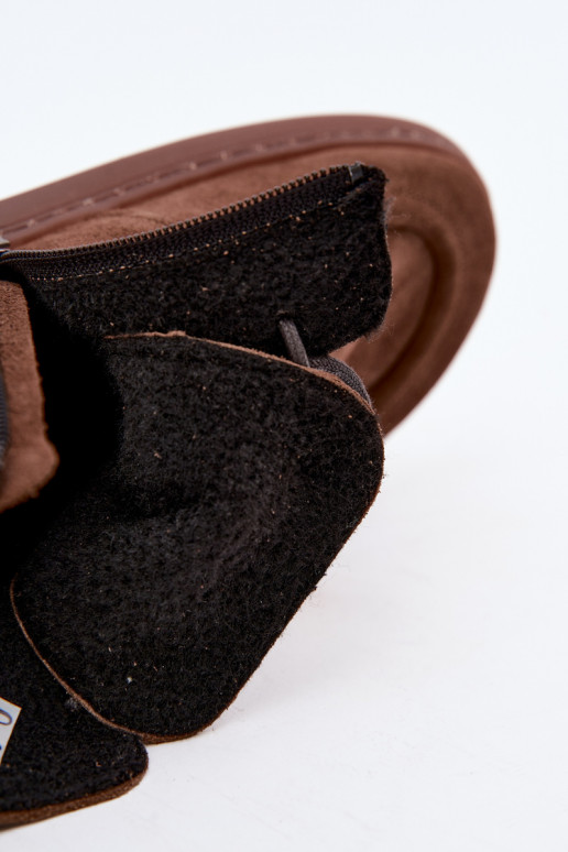 Dames warme Barefoot enkellaarsjes met kralen Zazoo 30078 in bruine kleur