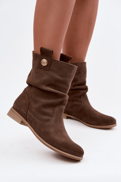 Dames schoenen van faux suede met ruffles Zazoo 4210 in bruine kleur
