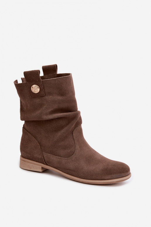 Leer Suede schoenen Dames Met ruches opInarmen Zazoo 4210 bruine kleur